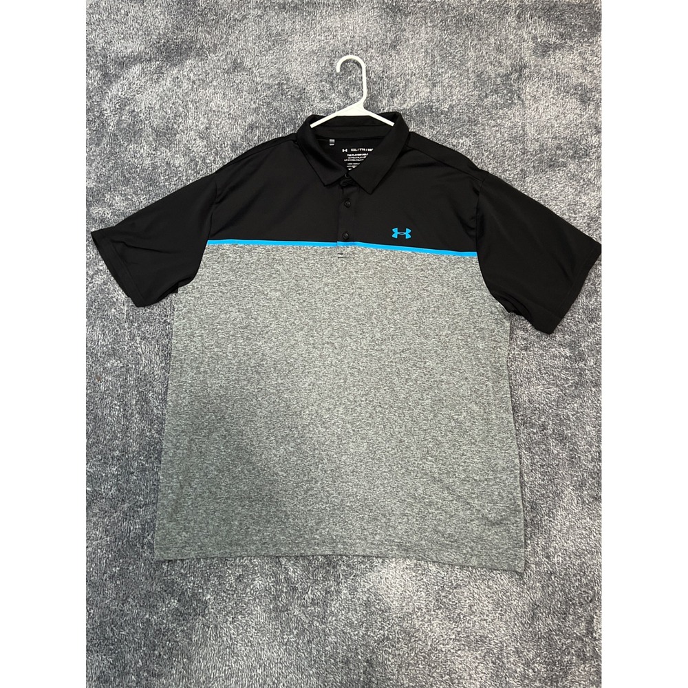 Under Armour Mens Playoff Polo Shirt XXL Black Grey Blue Colorblock 1327037-019